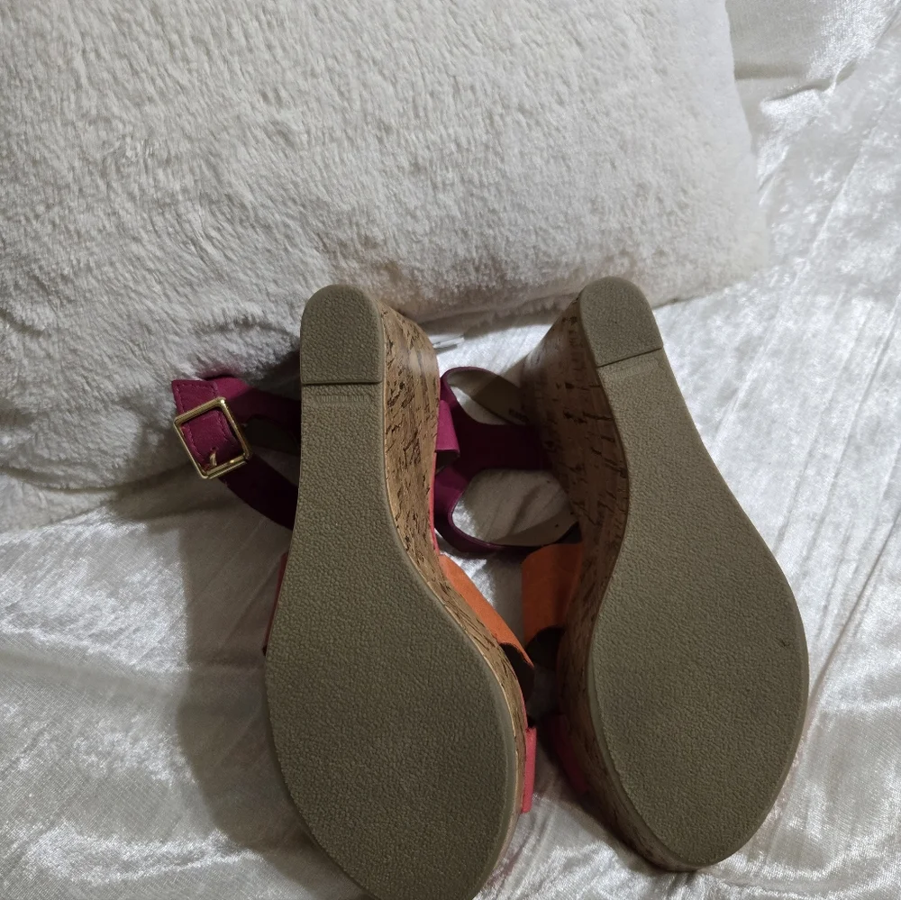Stylish Pink and Orange Wedge Sandals By Report Size 7 1/2